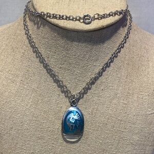 Southwest Kokopelli Pendant Necklace Silver Tone Turquoise Enamel Oval